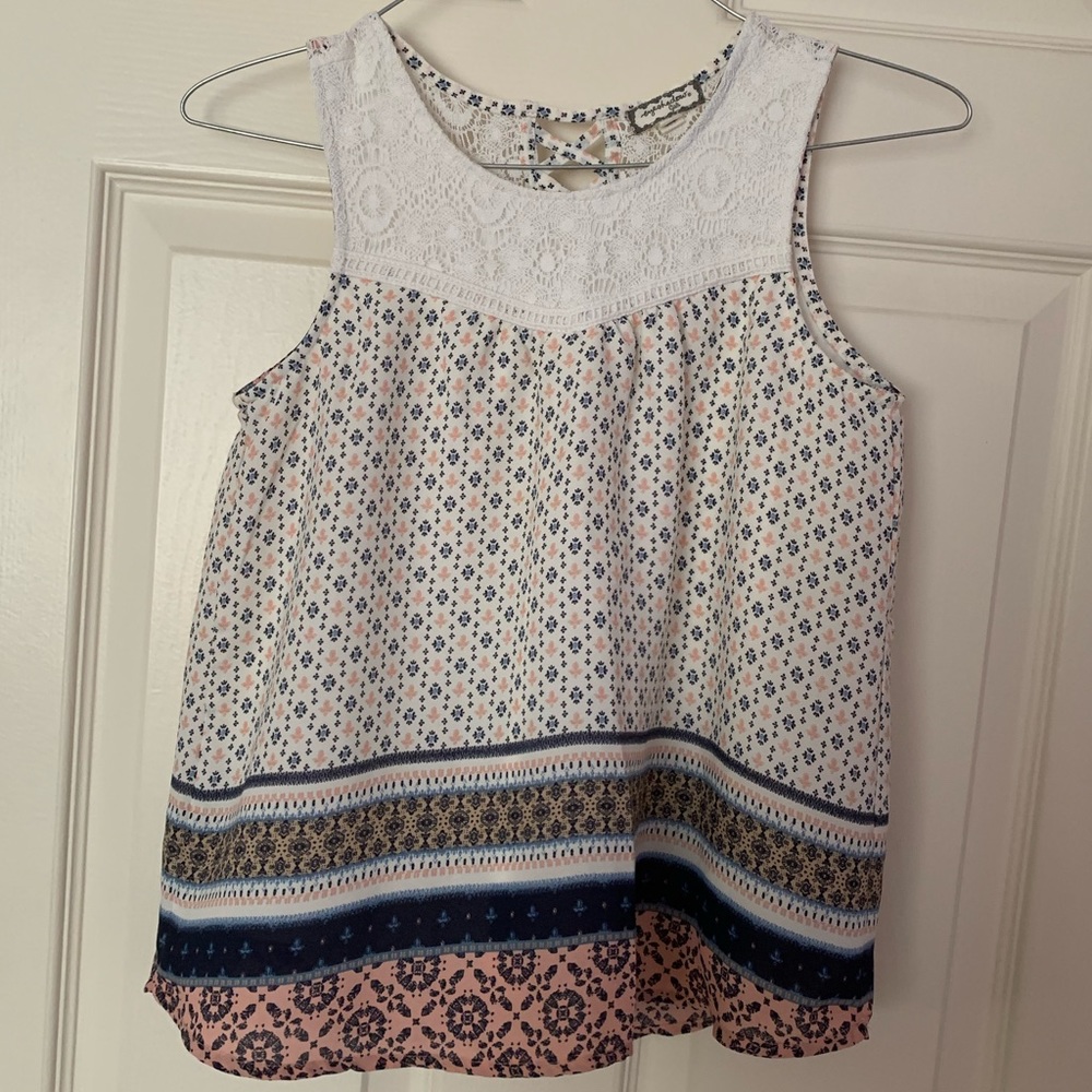 Lace Back Multi Print Lined Tank Girls Size M